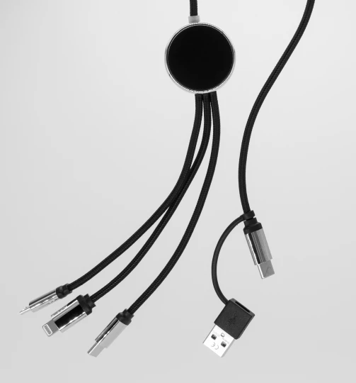 DŁUGI KABEL 4W1 Z PODŚWIETLANYM LOGO - czarny - (GM-EG0588-03)