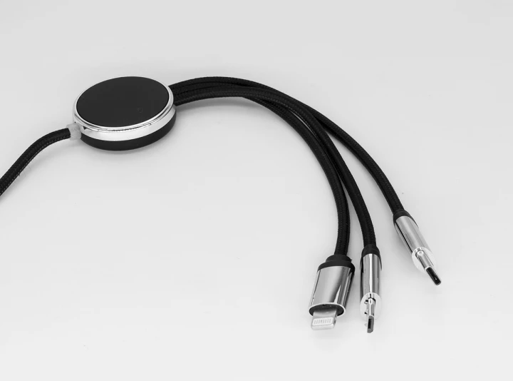 DŁUGI KABEL 4W1 Z PODŚWIETLANYM LOGO - czarny - (GM-EG0588-03)