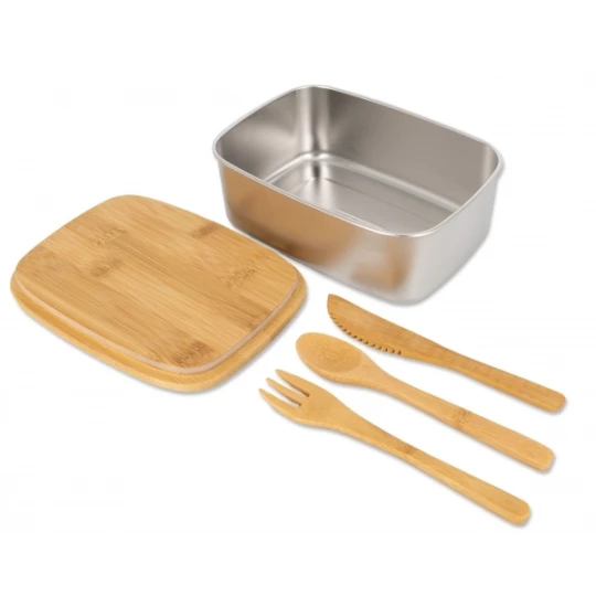 Lunchbox ze stali nierdzewnej z bambusową pokrywką - beżowy (GE-2313-13)