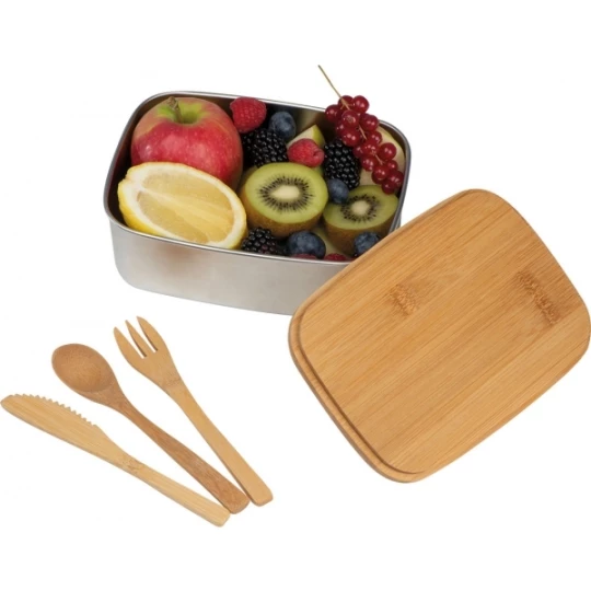 Lunchbox ze stali nierdzewnej z bambusową pokrywką - beżowy (GE-2313-13)
