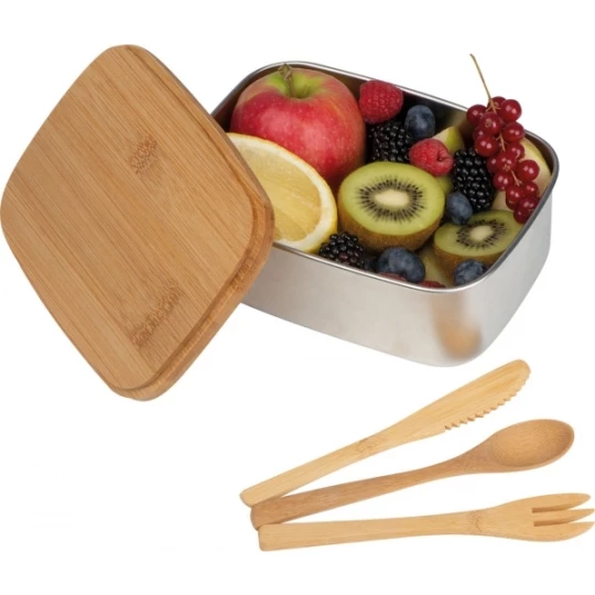 Lunchbox ze stali nierdzewnej z bambusową pokrywką - beżowy (GE-2313-13)