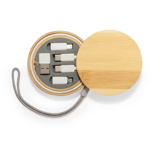 Kabel do ładowania i synchronizacji ze słomy pszenicznej, 3 adaptery w komplecie, bambusowe etui (V1361-00)