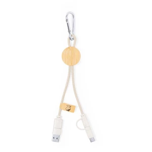 Kabel do ładowania ze słomy pszenicznej i bawełny z karabińczykiem, bambusowy element (V1362-00)
