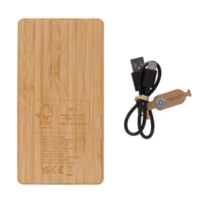 Bambusowy power bank 8000 mAh, ładowarka słoneczna (P322.399)