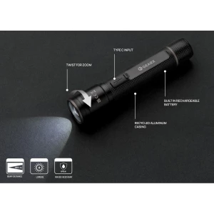 Kieszonkowa latarka Gear X, ładowana przez USB, aluminium z recyklingu (P513.901)