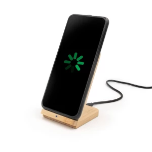 Bambusowa ładowarka bezprzewodowa 10W B'RIGHT, stojak na telefon | Wilder (V0349-17)