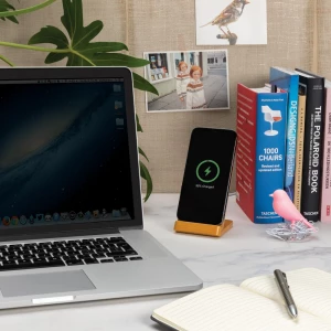 Bambusowa ładowarka bezprzewodowa 5W, stojak na telefon (P308.359)
