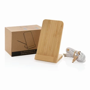 Bambusowa ładowarka bezprzewodowa 5W, stojak na telefon (P308.359)
