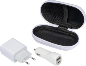 Zestaw ładowarka samochodowa i wtyczka ładująca USB i USB typu C - biały - (GM-32516-06)