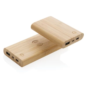 Bambusowy, bezprzewodowy power bank 8000 mAh, ładowarka bezprzewodowa 5W (P322.359)