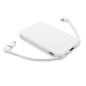 Power bank 5000 mAh ze zintegrowanymi kablami, adapter w komplecie | Presley (V0905-02)