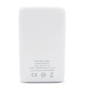Power bank 5000 mAh ze zintegrowanymi kablami, adapter w komplecie | Presley (V0905-02)