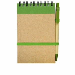 Notes Kraft 90x140/70k gładki z długopisem, zielony/beżowy (R73795.05)