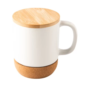 Kubek ceramiczny z bambusową przykrywką Giulia, biały (R85309.06)