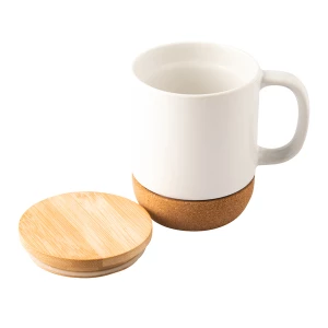 Kubek ceramiczny z bambusową przykrywką Giulia, biały (R85309.06)