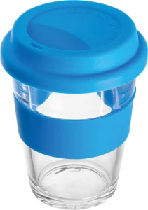 Szklany kubek z pokrywką 300 ml - niebieski - (GM-62572-04)