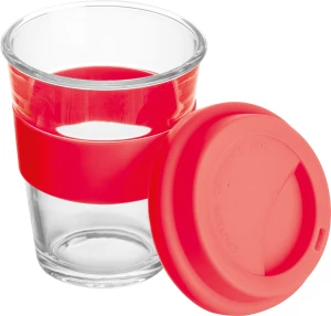 Szklany kubek z pokrywką 300 ml - czerwony - (GM-62572-05)