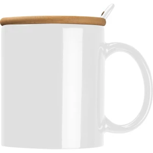Kubek ceramiczny z łyżeczką 300 ml - biały - (GM-82969-06)